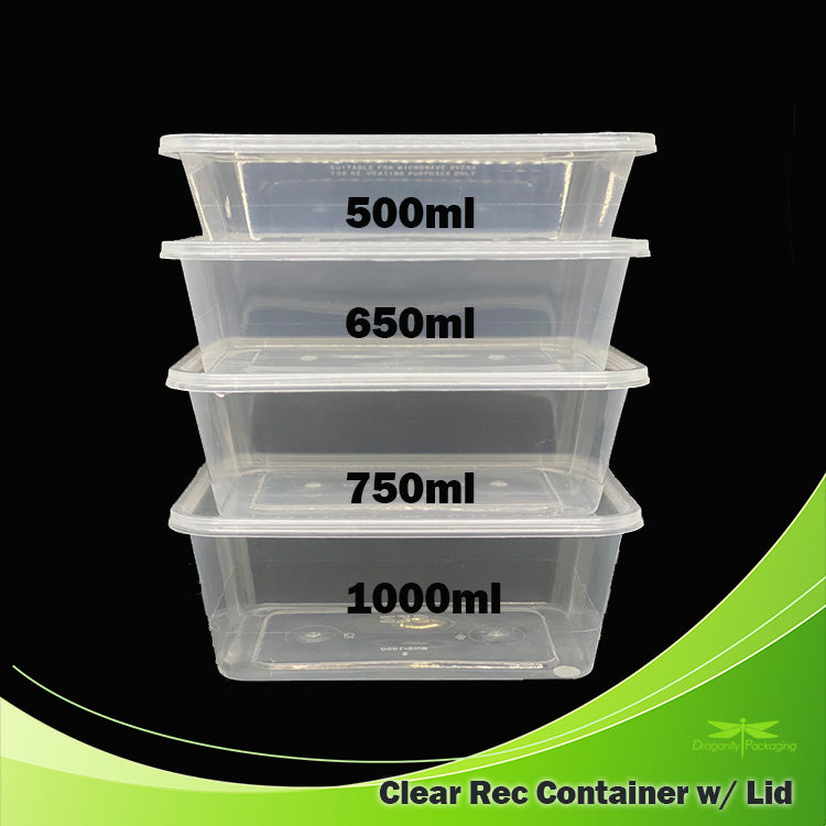 1000ml Clear Rectangle Microwavable Container with Lid 300pcs per