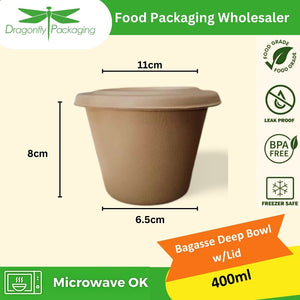 400ml Sugarcane Bagasse Deep Bowl with Lid 400 pcs per Carton