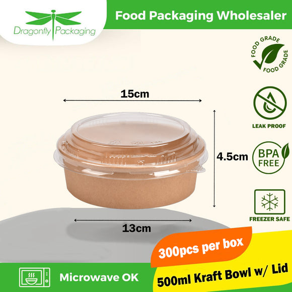 RETAIL 50PCS KRAFT PAPER BOWL 500ML