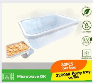 3200ml White Rectangle Container with Lid 80pcs per Carton