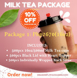 16oz 500ml MILK TEA CUPS LIDS STRAW BUNDLE PACKAGE 1