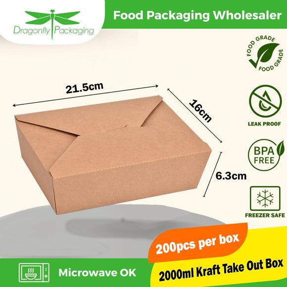 2000ml Kraft Paper Takeout Box 200pcs per Carton