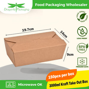 3000ml Kraft Paper Takeout Box 150pcs per Carton