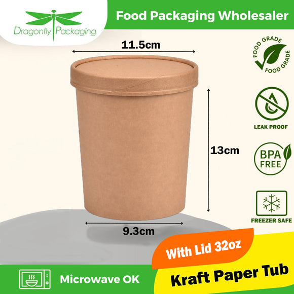 32oz Kraft Paper Ice Cream Tub With Kaft Lid 500 Per Carton