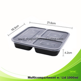 1000ml Black 3 Compartment Microwavable bento box with Flat Lid 150pcs per Carton