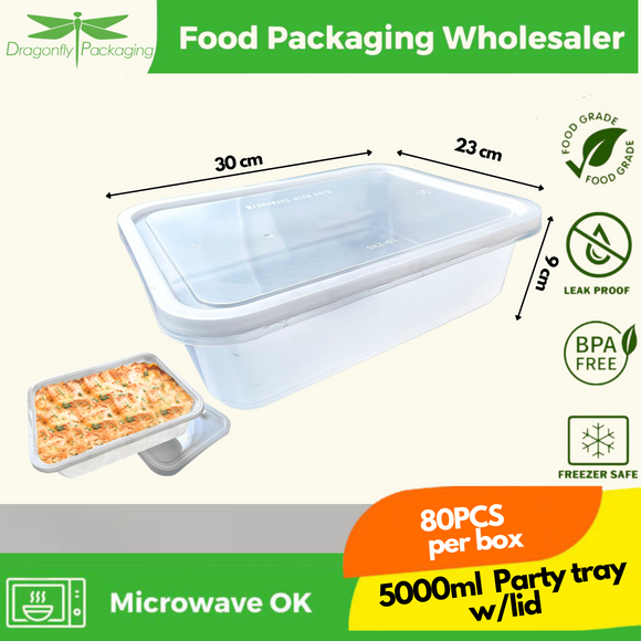 5000ml White Rectangle Microwavable Party Tray With Lid 80pcs per Carton