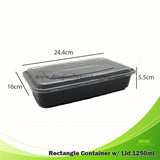 1200ml Black Premium Rectangle Microwavable Container with Lid 120pcs per Carton