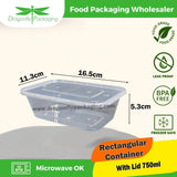 750ml Clear Rectangle Microwavable Container with Lid 300pcs per Carton